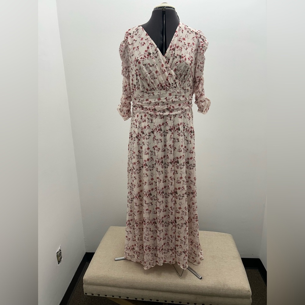 JJs House Long Sleeve Floral Dress in Cream and Red